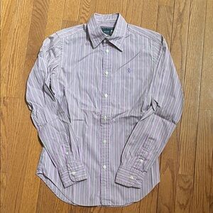 Ralph Lauren Women's Purple Striped Button Down Shirt